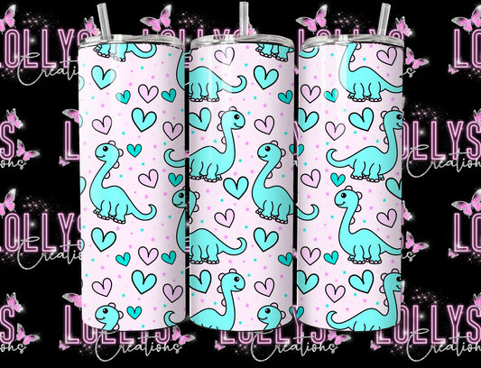 20oz insulated hot & cold tumbler | dinosaur dino hearts cute cup cute idea gifts for her | handmade to order |