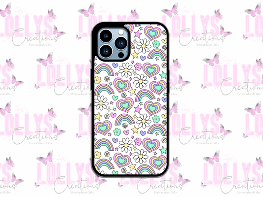 Pastel rainbow hearts phone case | can also be personalised