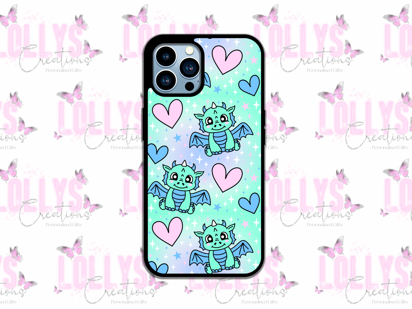 Cute dragon hearts phone case | can also be personalised