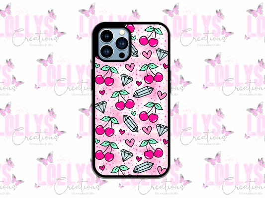 Cherry diamonds phone case | can also be personalised