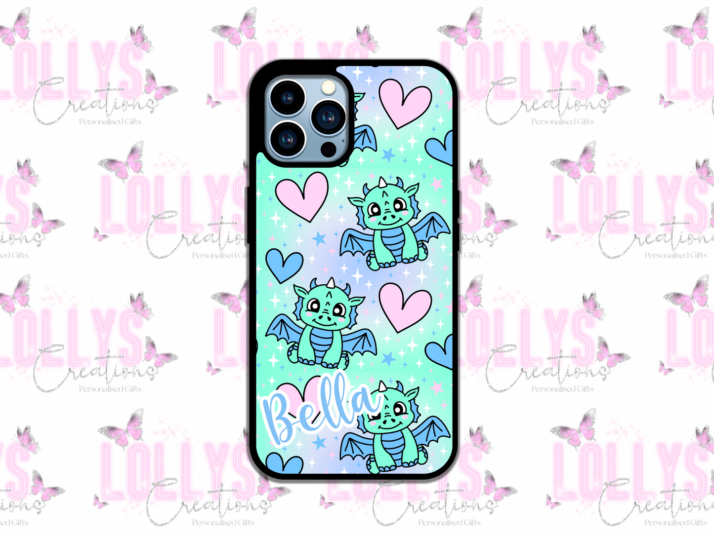 Cute dragon hearts phone case | can also be personalised