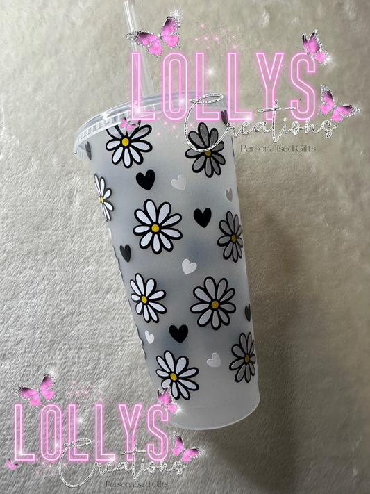 24oz daisies cold cup with reusable straw | hand made | gift idea