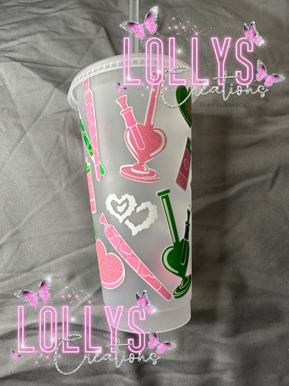 24oz cold cup with straw | hand made by myself | 420 wake and bake stoner cup weed