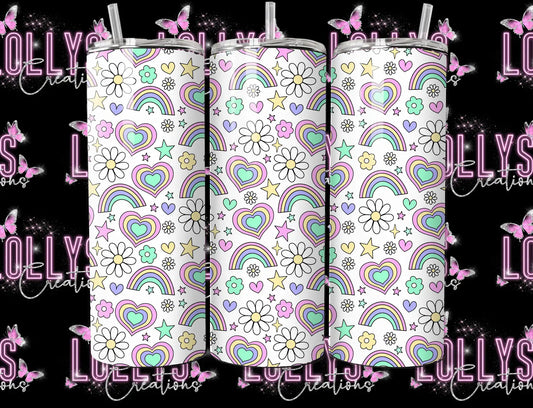 20oz insulated hot & cold tumbler | hearts and rainbows pastel cute cup gift idea gifts for her | handmade to order |