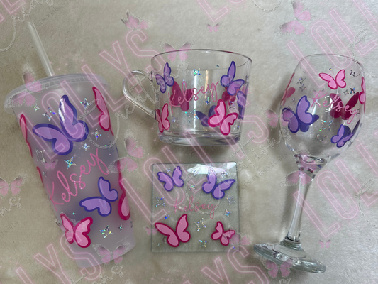 Personalised pink & purple butterfly gift set | bundle unique gift idea | birthday mothers day christmas | gifts for her | personalisable