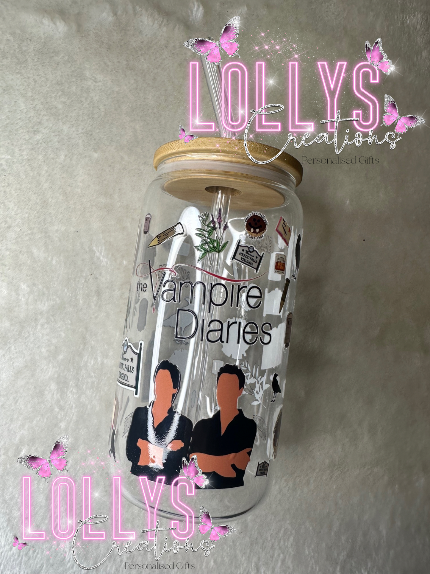 TVD DESIGN 1 16oz glass bamboo lid cup with straw | handmade to order