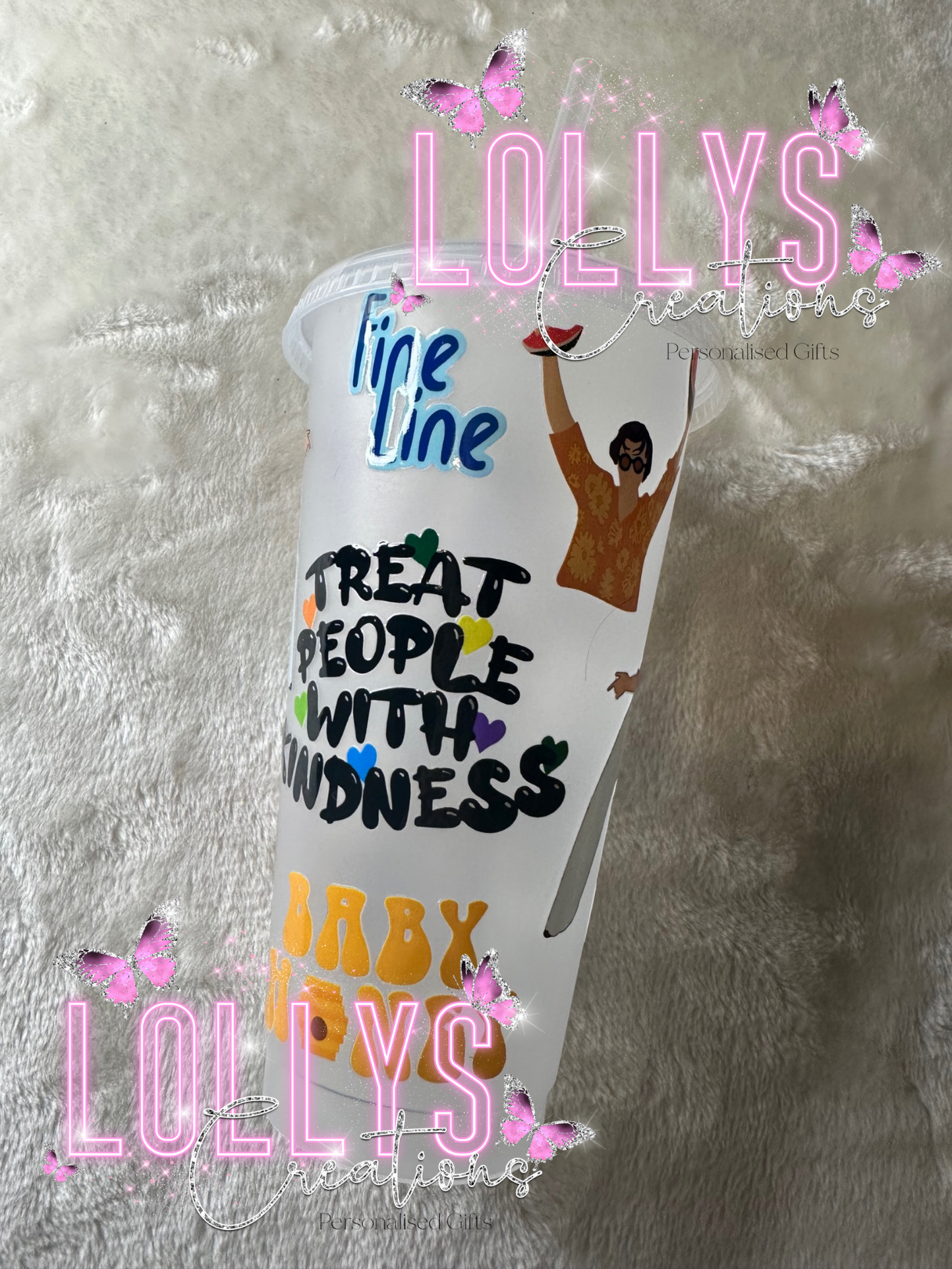 24oz cold cup with reusable straw | hand made to order | harry styles | gift idea